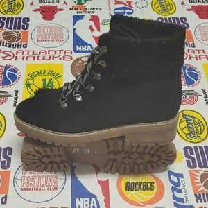 Renvy black suede leather combat boots